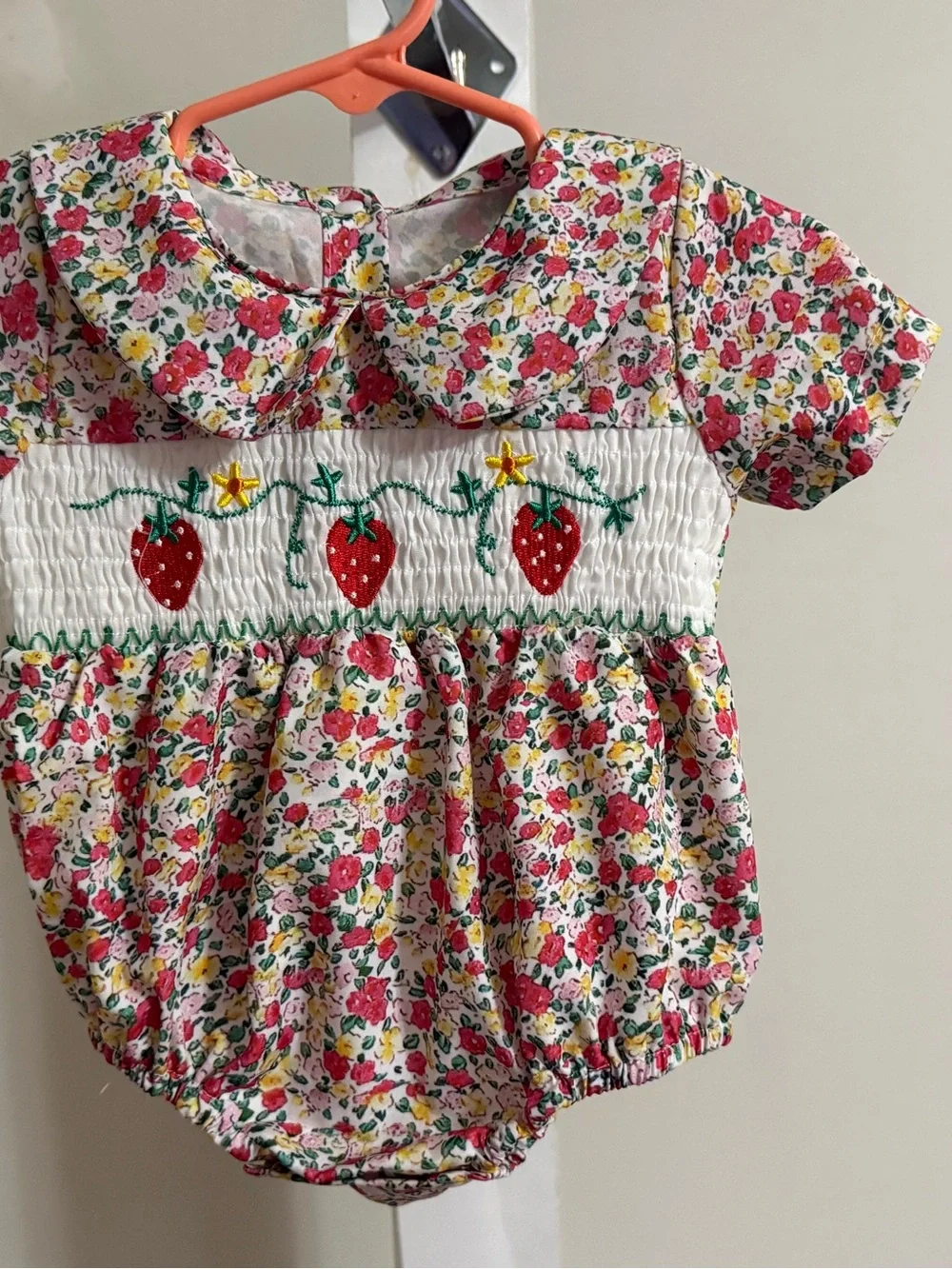 Smocked Strawberry Bubble Romper